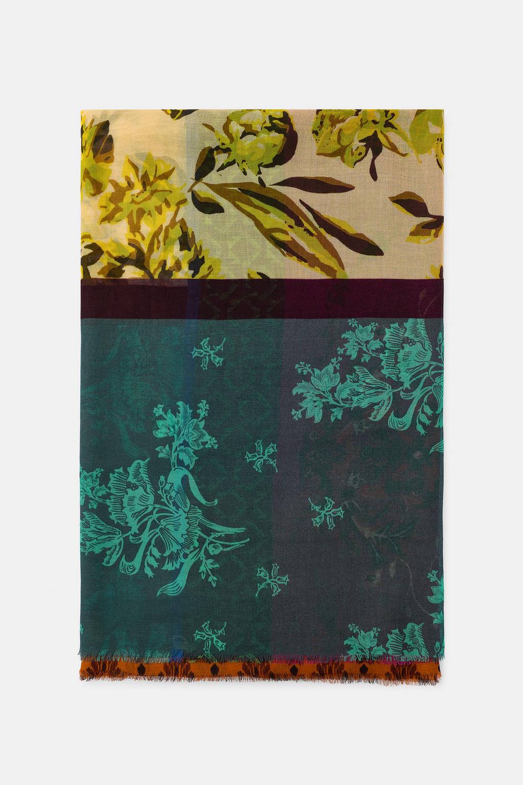 ШАРФ ИЗ МОДАЛА И ШЕЛКА С ЦВЕТОЧНЫМ ПРИНТОМ