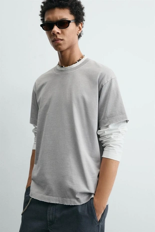 Футболка укороченного кроя с эффектом потертости- Заказать в России