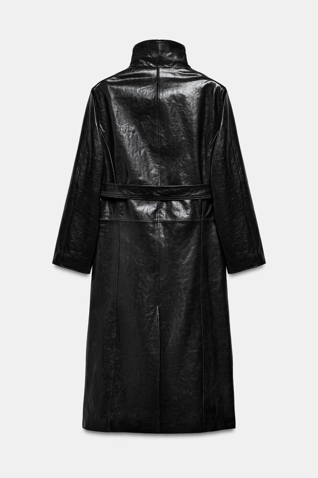 Эксклюзивное пальто-тренч из натуральной кожи с плечевыми накладками Zara «ZW» 