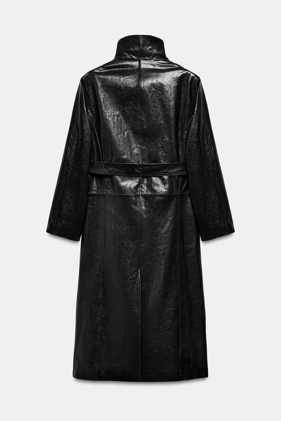 Эксклюзивное пальто-тренч из натуральной кожи с плечевыми накладками Zara «ZW» 