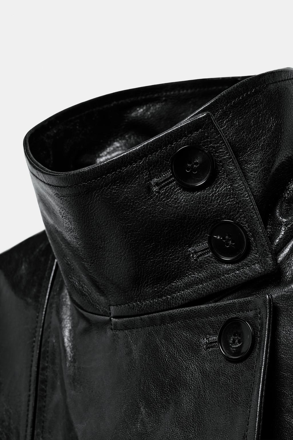 Эксклюзивное пальто-тренч из натуральной кожи с плечевыми накладками Zara «ZW» 