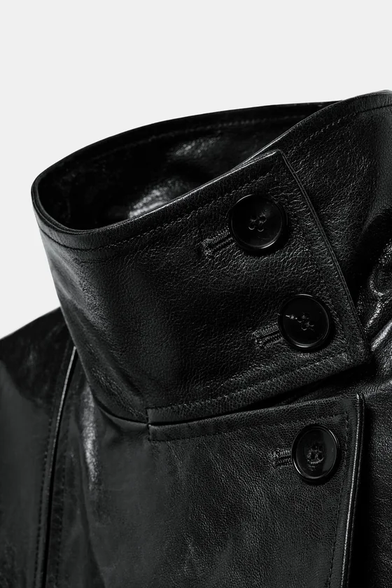 Эксклюзивное пальто-тренч из натуральной кожи с плечевыми накладками Zara «ZW» 