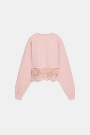 Укороченная толстовка с кружевом- Заказать в России