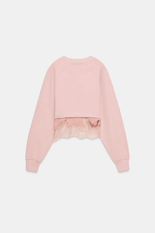 Укороченная толстовка с кружевом- Заказать в России