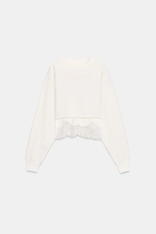 Укороченная толстовка с кружевом- Заказать в России