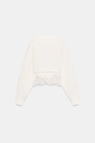 Укороченная толстовка с кружевом- Заказать в России