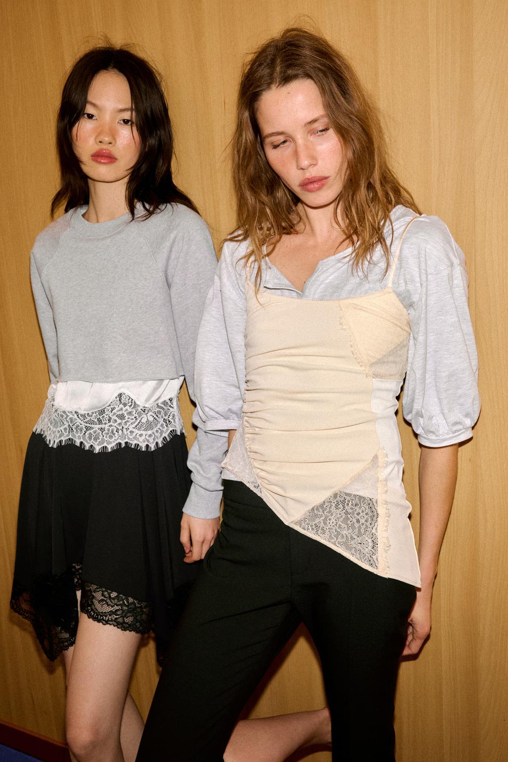 УКОРОЧЕННАЯ ТОЛСТОВКА С КРУЖЕВОМ