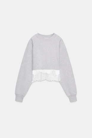 Укороченная толстовка с кружевом- Заказать в России