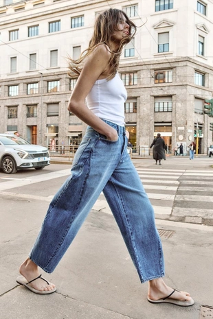 Джинсы Z1975 BARREL с высокой посадкой и отстрочкой- Заказать в России