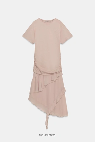 Комбинированное платье с воланами- Заказать в России