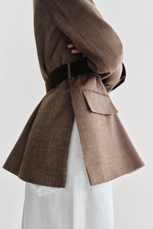 Блейзер в елочку с поясом- Заказать в России