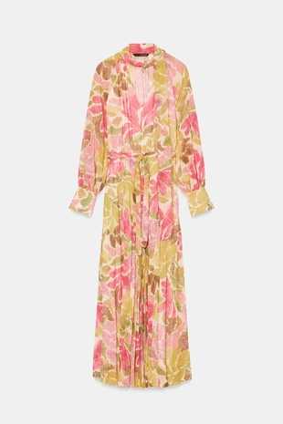 Платье миди с цветочным принтом и поясом- Заказать в России