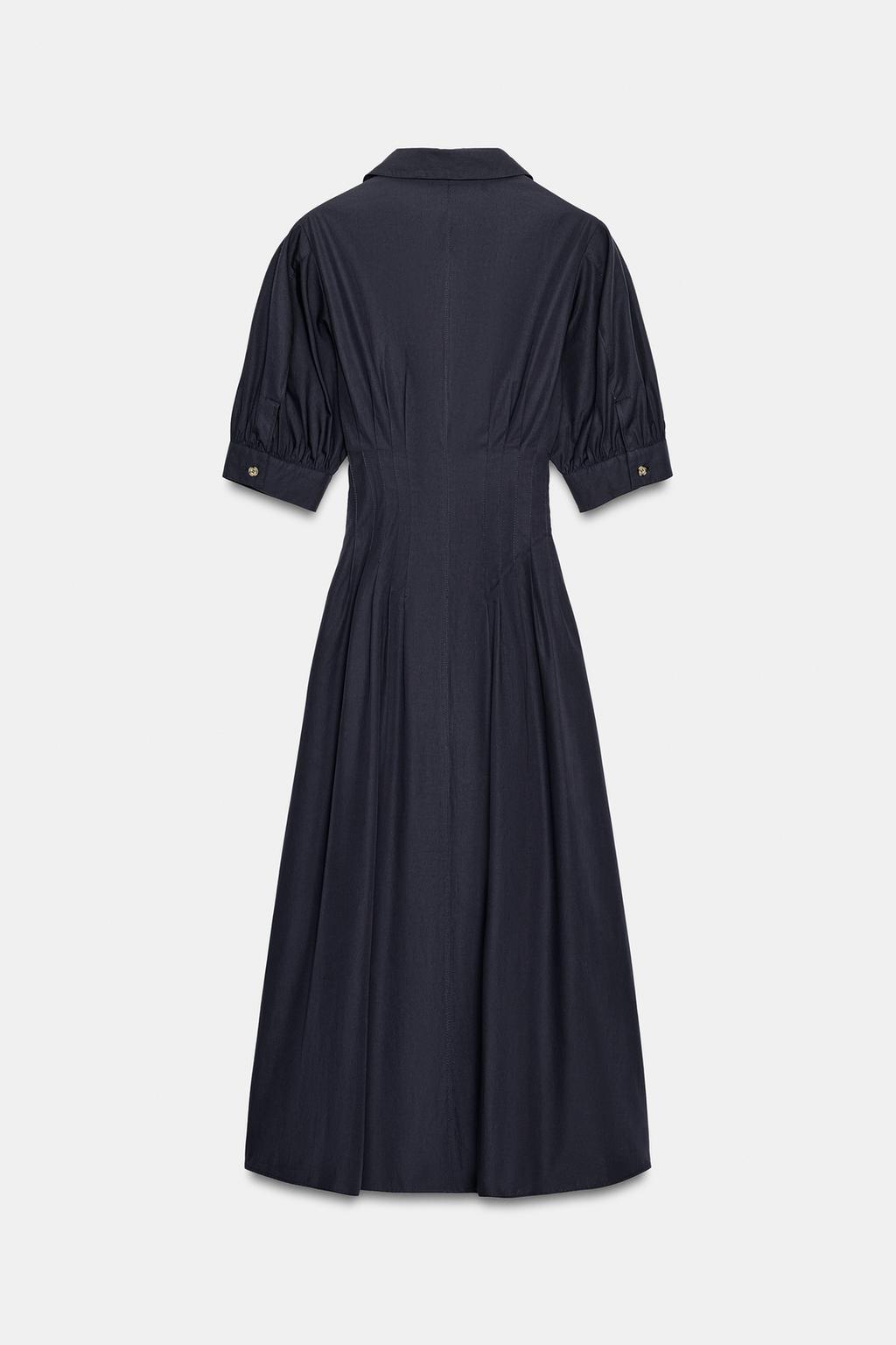 ПЛАТЬЕ МИДИ ИЗ ПОПЛИНА С ОБЪЕМНЫМИ РУКАВАМИ