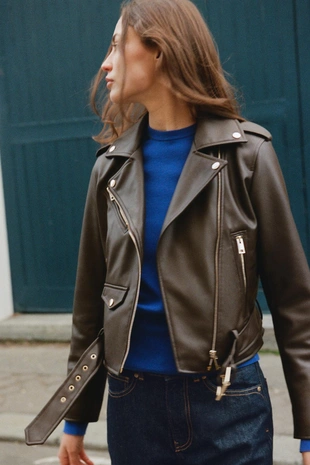 Куртка в байкерском стиле из искусственной кожи- Заказать в России