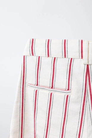 Брюки  из хлопка и льна в полоску- Заказать в России