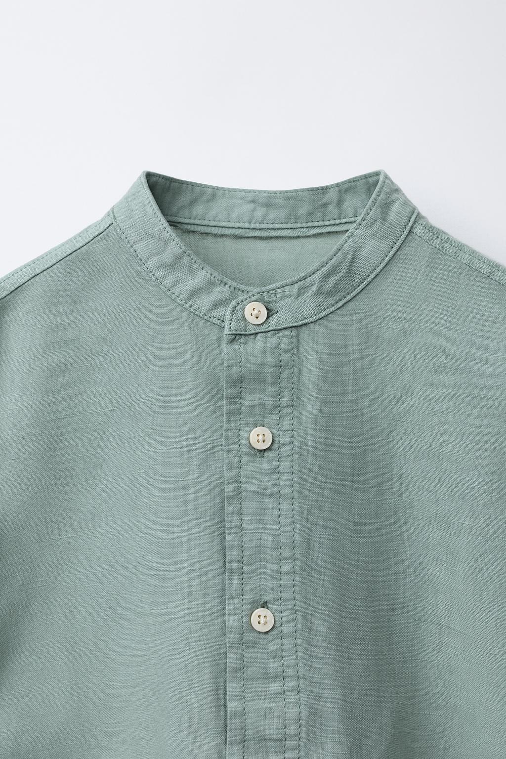 РУБАШКА С ВОРОТНИКОМ-СТОЙКОЙ ИЗ ЛЬНА И ХЛОПКА
