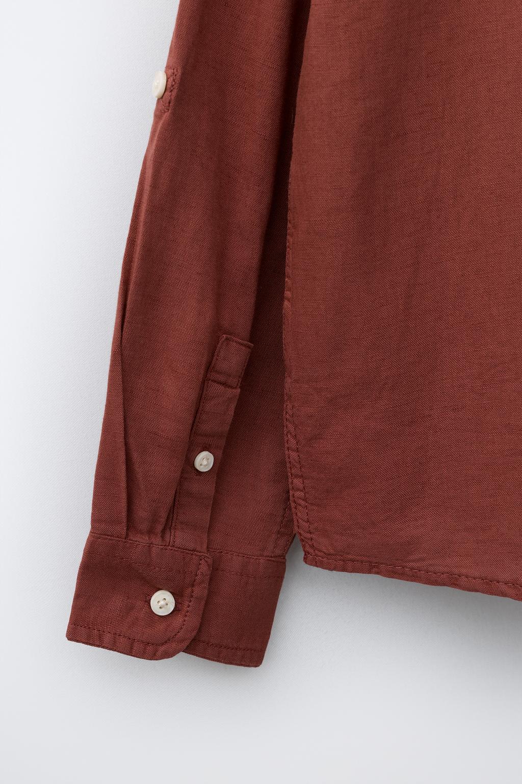 РУБАШКА С ВОРОТНИКОМ-СТОЙКОЙ ИЗ ЛЬНА И ХЛОПКА