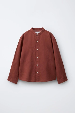 Рубашка с воротником-стойкой из льна и хлопка- Заказать в России