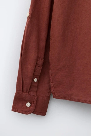 Рубашка с воротником-стойкой из льна и хлопка- Заказать в России