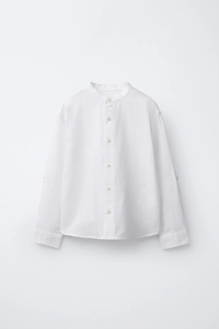 Рубашка-стойка из льна и хлопка- Заказать в России