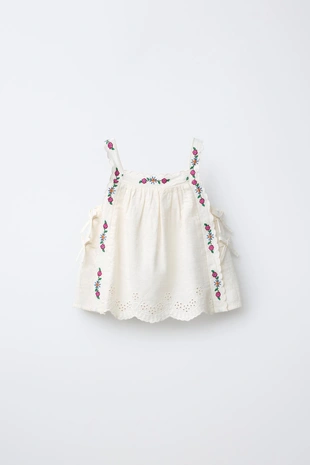 Топ с вышитыми цветами из хлопка и льна- Заказать в России