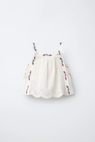 Топ с вышитыми цветами из хлопка и льна- Заказать в России