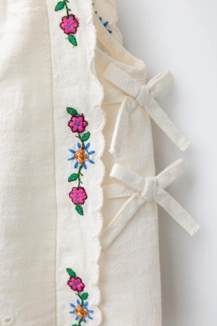 Топ с вышитыми цветами из хлопка и льна- Заказать в России