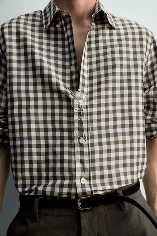 Рубашка в клетку из рами и шелка - лимитированная серия- Заказать в России