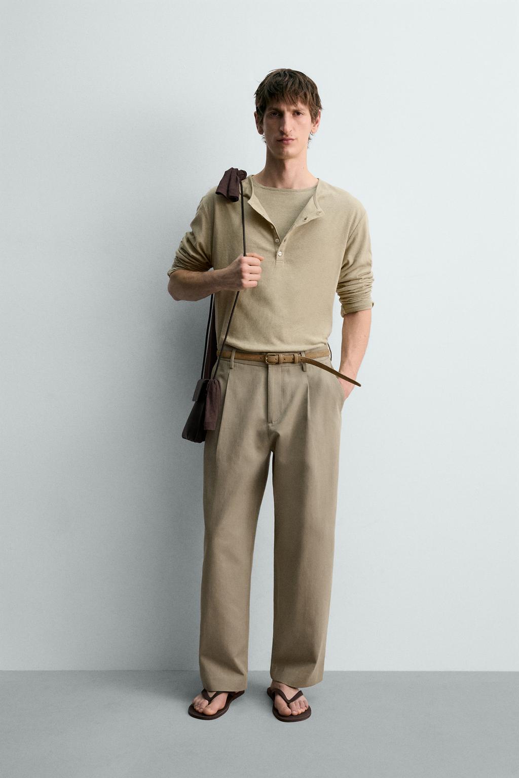 ФУТБОЛКА С ВОРОТНИКОМ-ПЕКАРЕМ ИЗ ХЛОПКА И ЛЬНА — лимитированная серия