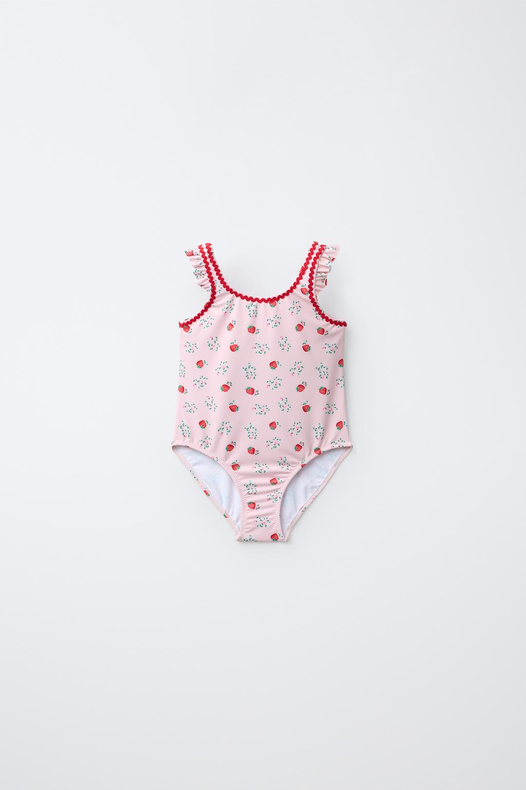 1-6 ЛЕТ/КУПАЛЬНИК С КЛУБНИКОЙ И ВОЛНИСТЫМ КРАЕМ