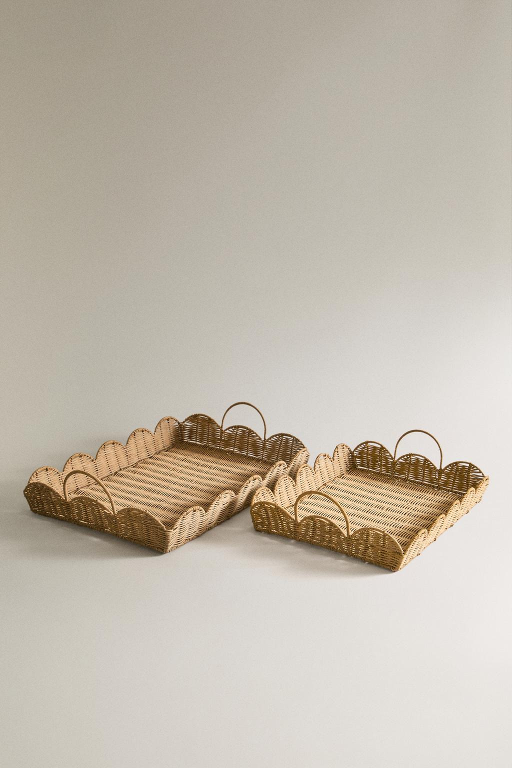 Прямоугольный плетеный лоток с волнистыми краями