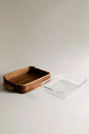 Форма для сервировки в духовке из боросиликатного стекла и дерева- Заказать в России