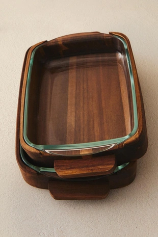 Форма для сервировки в духовке из боросиликатного стекла и дерева- Заказать в России