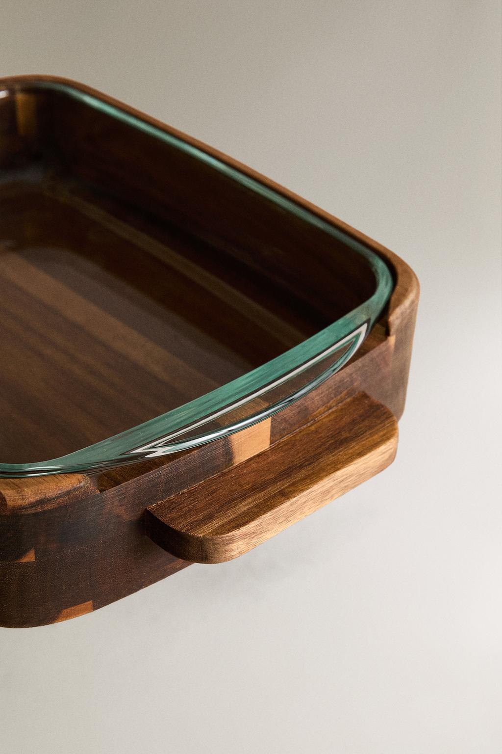 Форма для сервировки в духовке из боросиликатного стекла и дерева