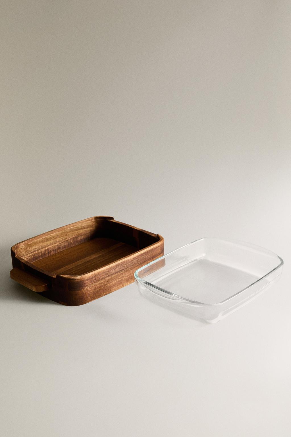 Форма для сервировки в духовке из боросиликатного стекла и дерева