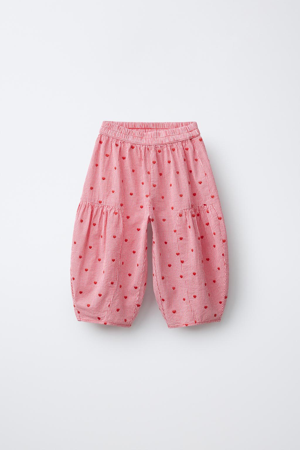 БРЮКИ-БАЛЛОН В КЛЕТКУ С ВЫШИВКОЙ В ВИДЕ СЕРДЕЦ