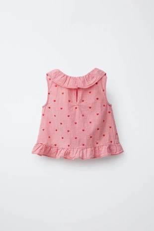 Топ в клетку с вышитыми сердечками- Заказать в России