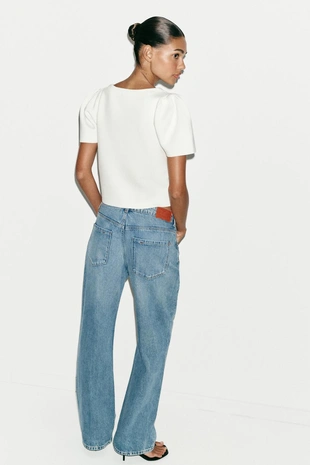 Трикотажный топ с объемными рукавами- Заказать в России