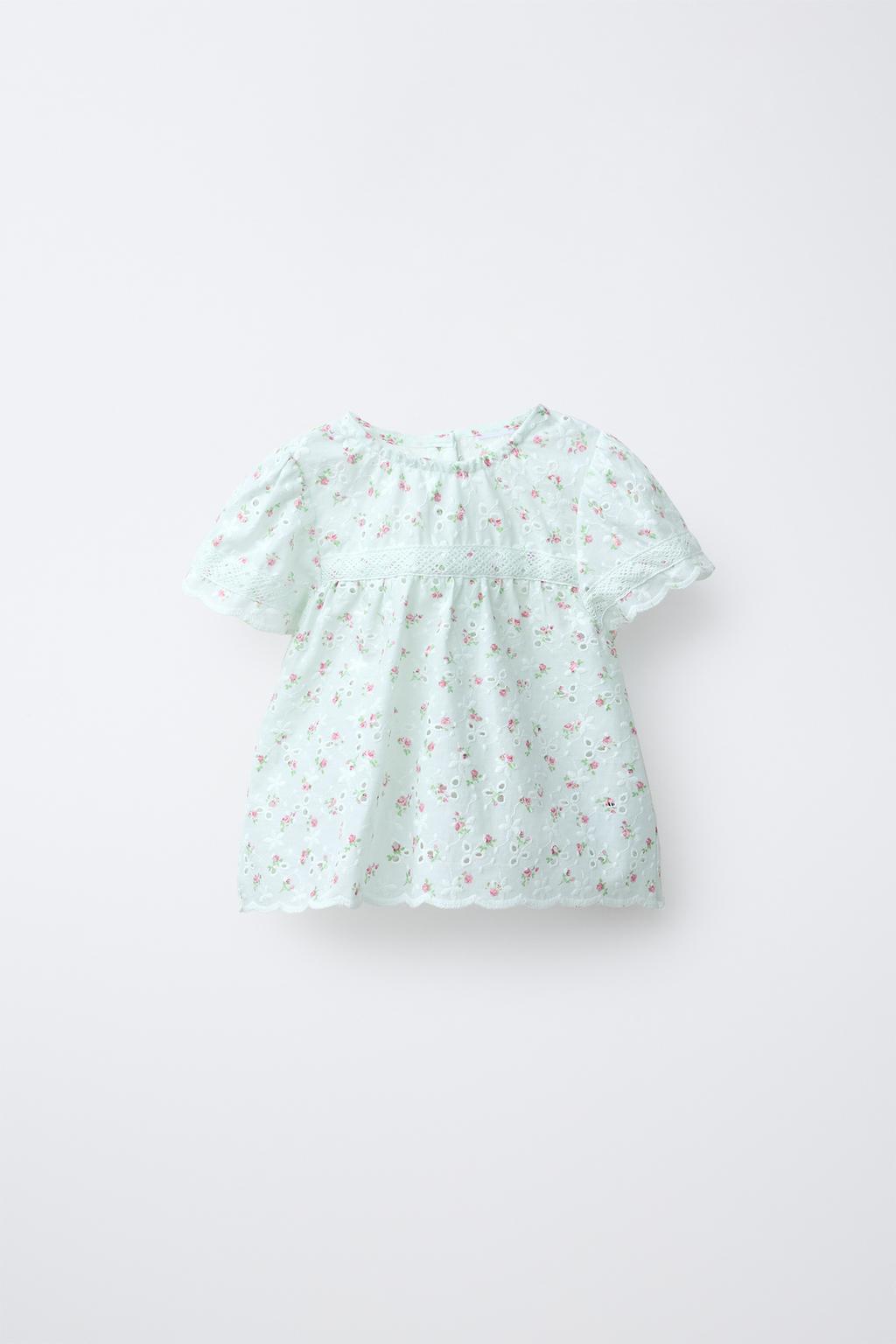 РУБАШКА С ЦВЕТОЧНЫМ ПРИНТОМ И ШВЕЙЦАРСКОЙ ВЫШИВКОЙ