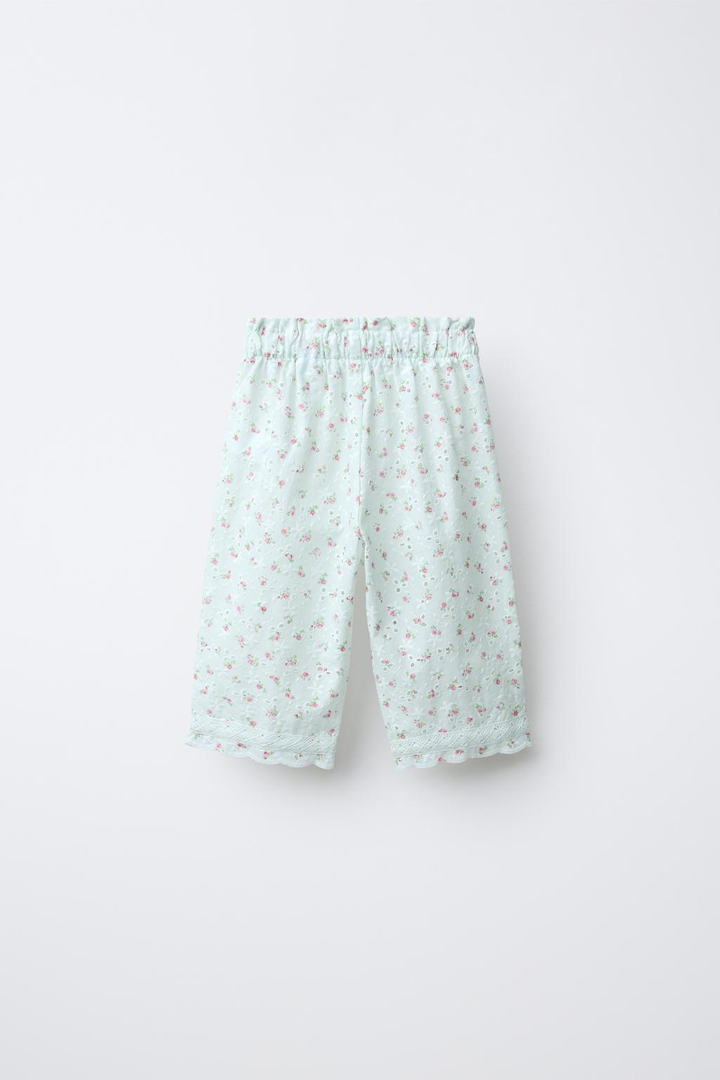 БРЮКИ-КЮЛОТЫ С ВЫШИВКОЙ В ШВЕЙЦАРСКОМ СТИЛЕ И ЦВЕТОЧНЫМ ПРИНТОМ