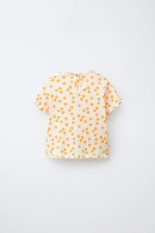 Футболка в рубчик с цветочным принтом- Заказать в России