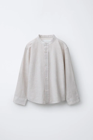 Рубашка в полоску из хлопка и льна- Заказать в России