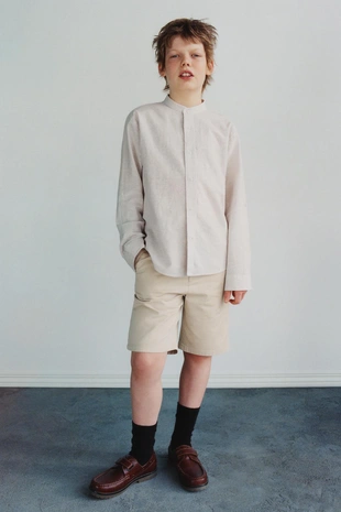 Рубашка в полоску из хлопка и льна- Заказать в России