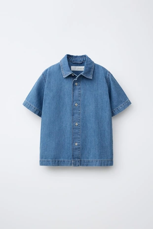 Джинсовая рубашка из хлопка и льна- Заказать в России