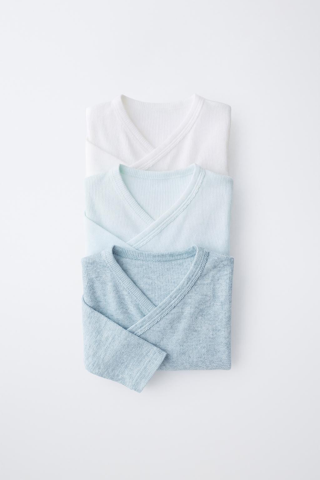 НАБОР ИЗ ТРЕХ БОДИ В РУБЧИК С ВЫРЕЗОМ КИМОНО