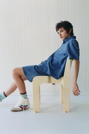 Джинсовые шорты из смесового льна и хлопка- Заказать в России