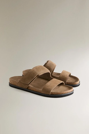 Сандалии из натуральной разделанной кожи с двумя ремешками- Заказать в России