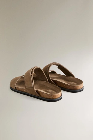 Сандалии из натуральной разделанной кожи с двумя ремешками- Заказать в России