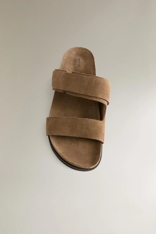 Сандалии из натуральной разделанной кожи с двумя ремешками- Заказать в России