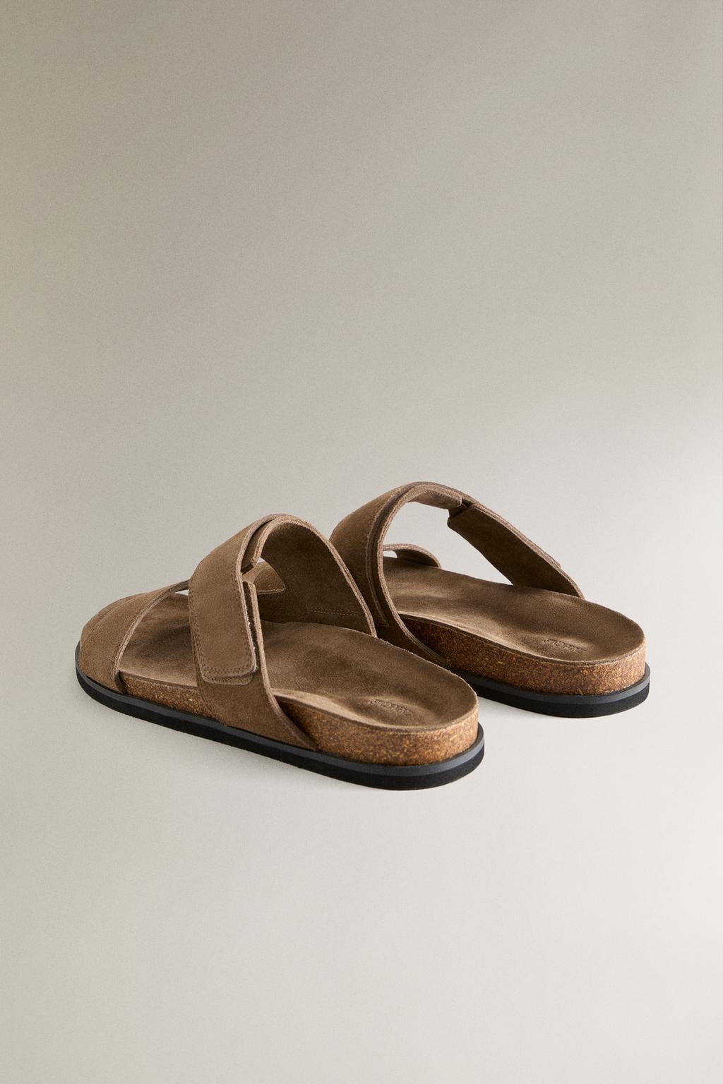 Сандалии из натуральной разделанной кожи с двумя ремешками